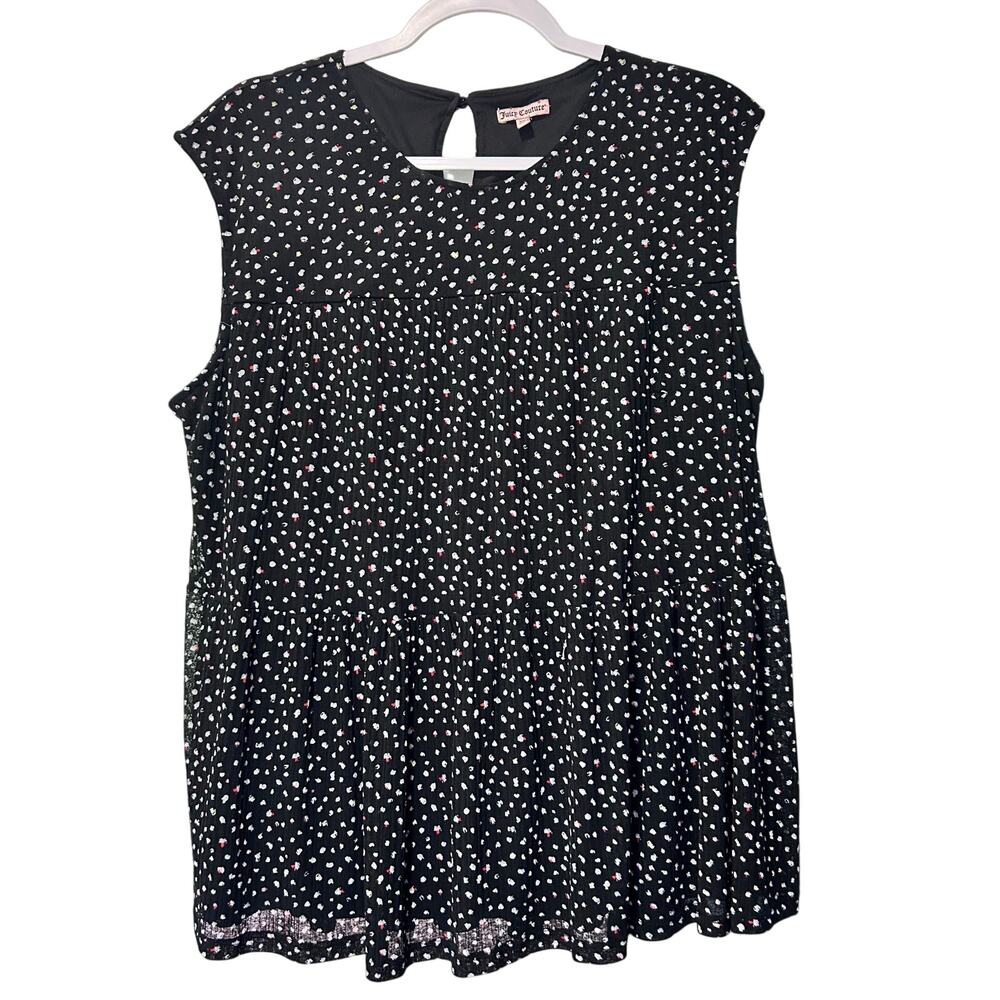 Juicy Couture Womens Swing Top XXL Peasant Boho Y2K Sleeveless Peplum Black